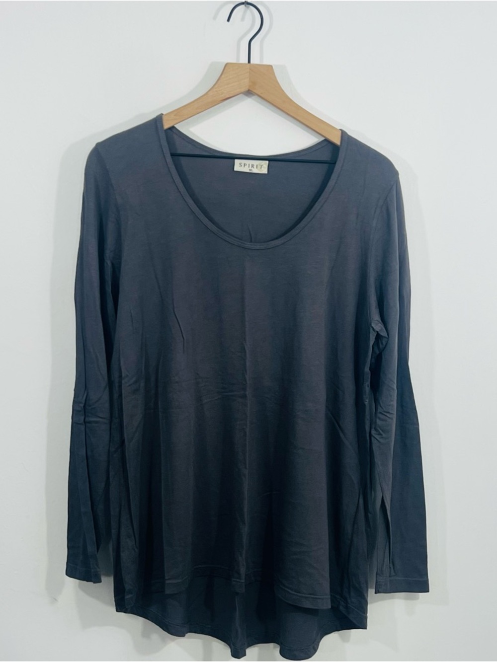 Spirit High Low Long Sleeve Scoop Neck Light Weight Casual Top Everyday Layering